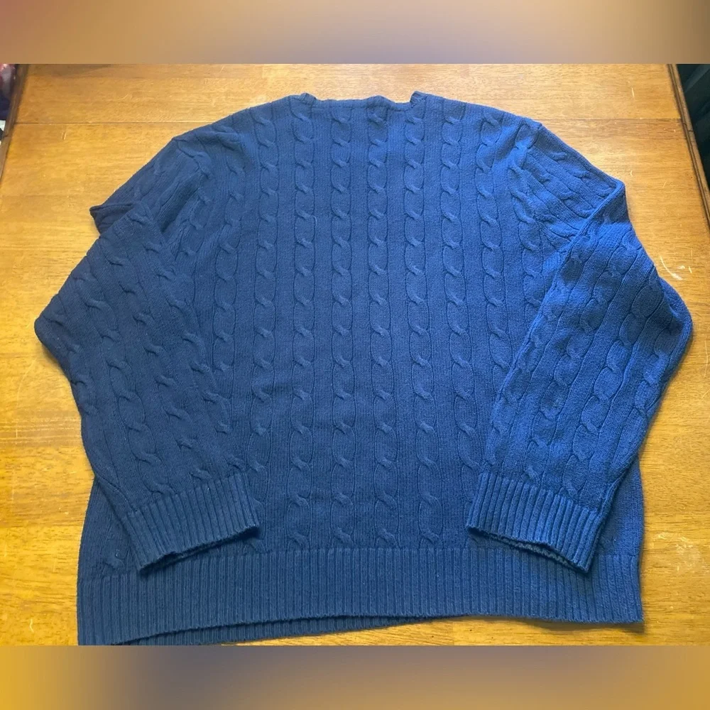 Polo by Ralph Lauren Navy Cable-Knit Crewneck Sweater with Red Logo